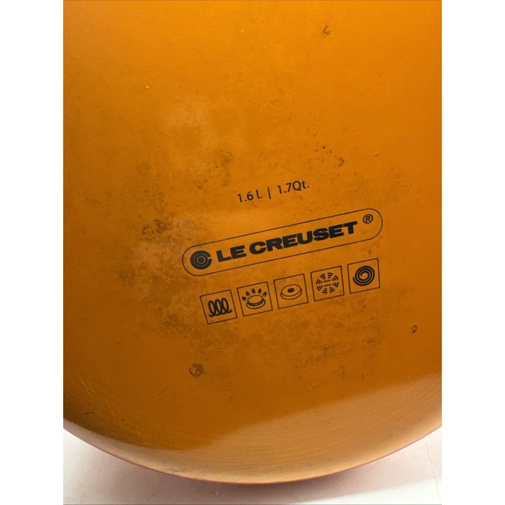 Le Creuset Whistling Tea Kettle 1.7 qt Flame Enamel Steel Used Chipped